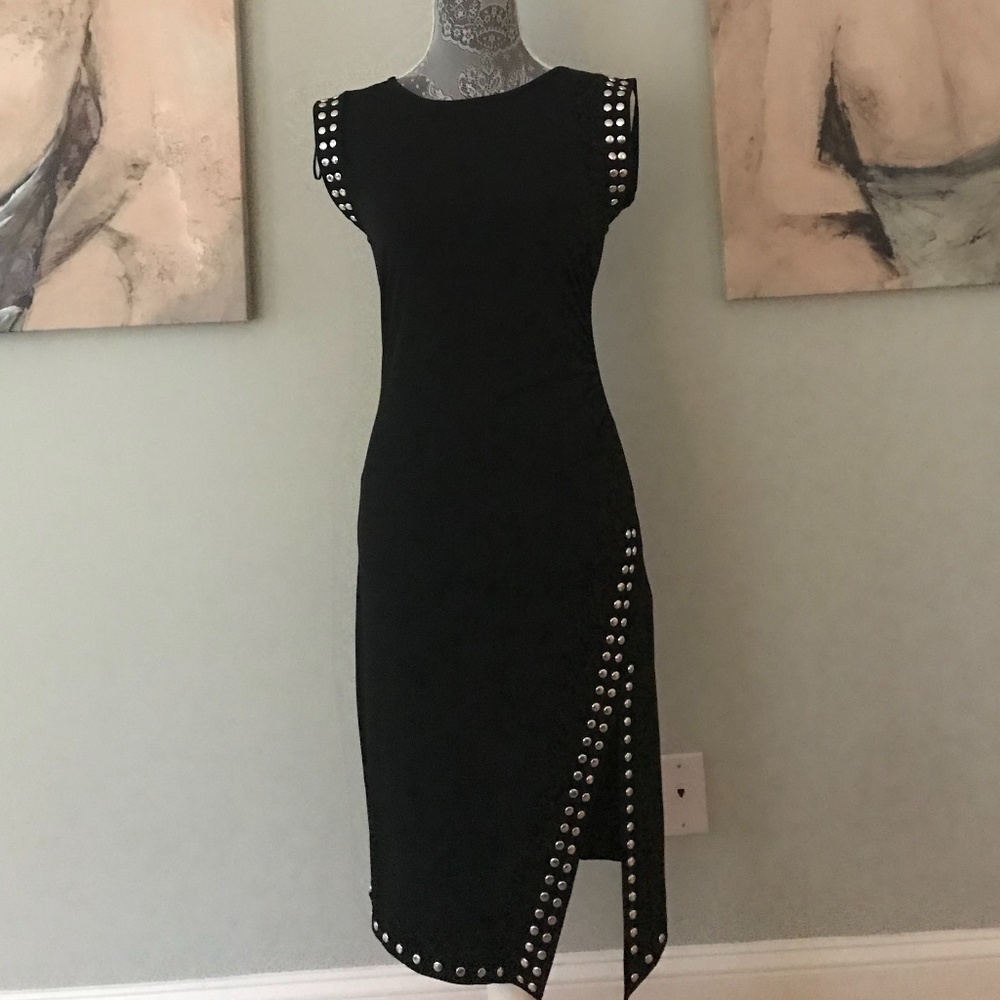 Michael Kors Studded Asymmetrical Dress Silver-S